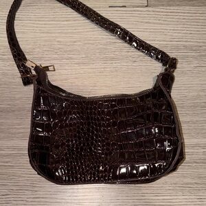 SHEIN Dark Brown Crocodile-Embossed Shoulder Bag